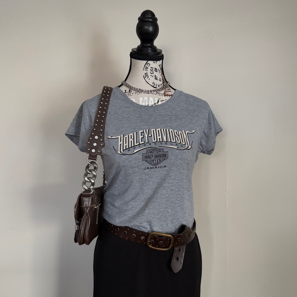 Harley Davidson grey y2k short sleeve basic tee